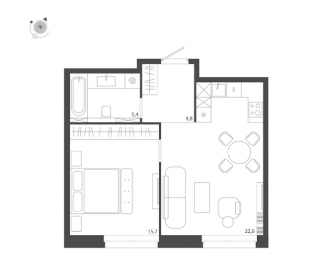 Планировка ЖК ЛДМ, 15.7 м2