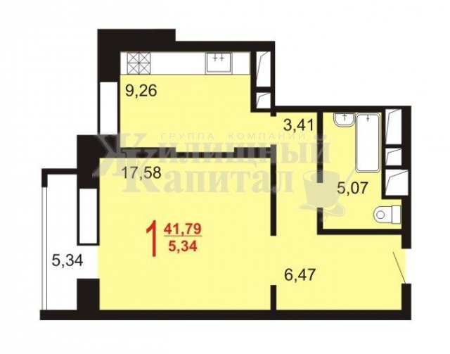 Планировка ЖК Твой Адрес Мечты, 17.58 м2