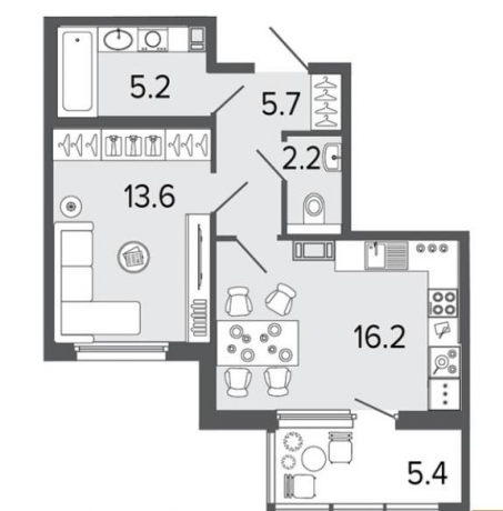 Планировка ЖК Созидатели, 13.6 м2