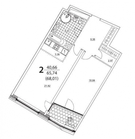 Планировка ЖК PRIZMA, 40.66 м2