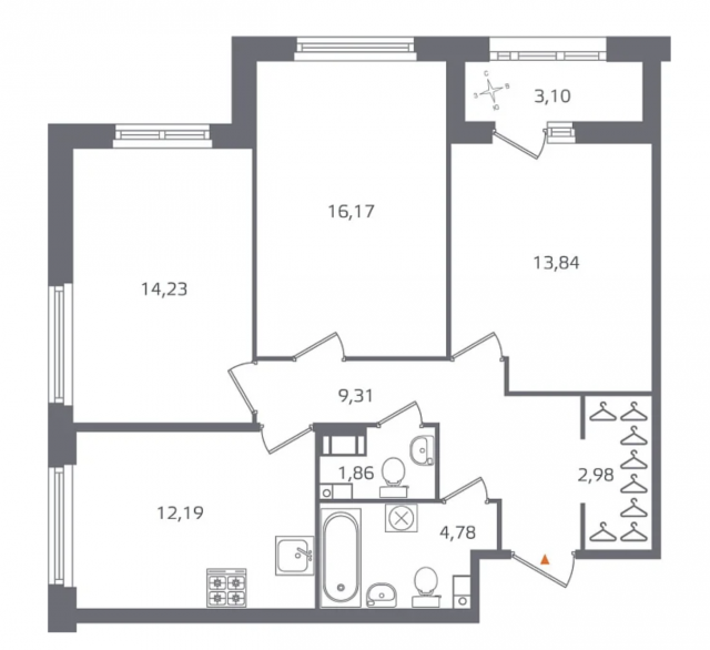 Планировка ЖК Б15, 44.24 м2