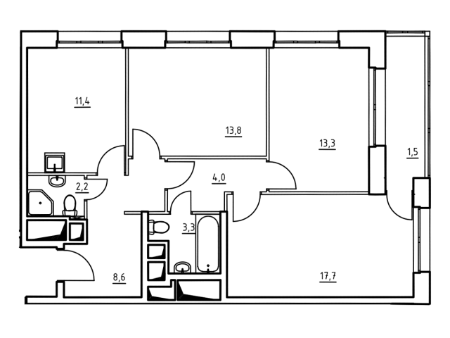 Планировка ЖК Грани, 44.8 м2