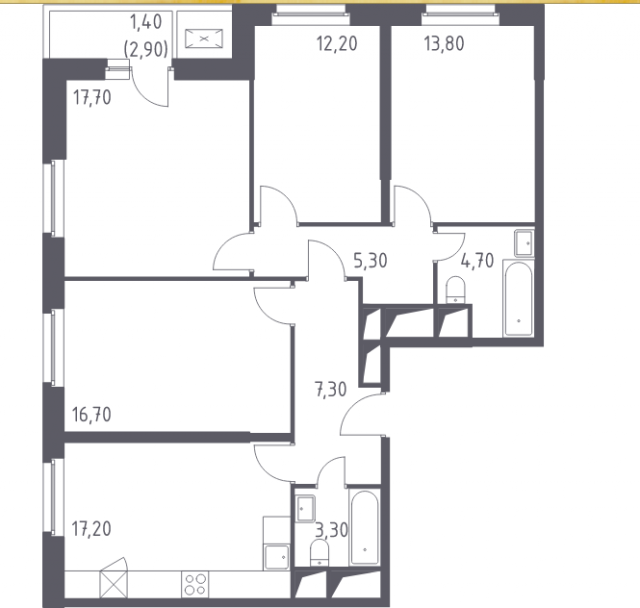 Планировка ЖК Спутник, 60.4 м2