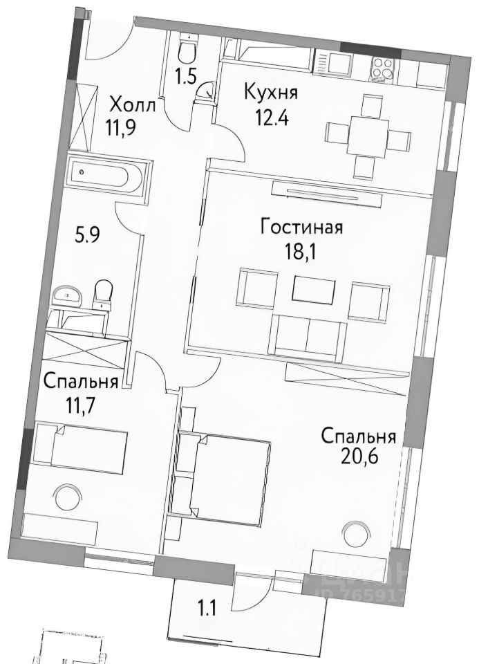 Аренда 3-комн квартиры на вторичном рынке проезд Невельского, 1к1