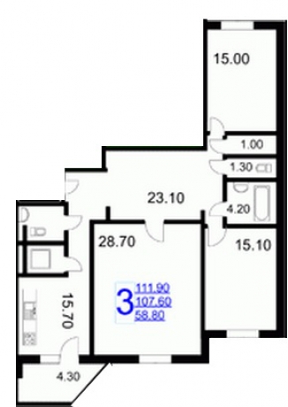 Планировка ЖК Холмогоры-3, 58.8 м2