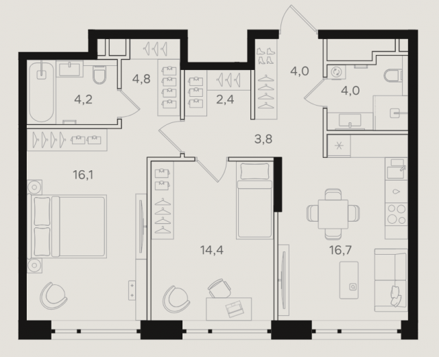 Планировка ЖК Мангазея на Речном, 30.5 м2