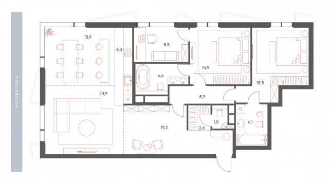 Планировка ЖК Саввинская 17, 34.4 м2