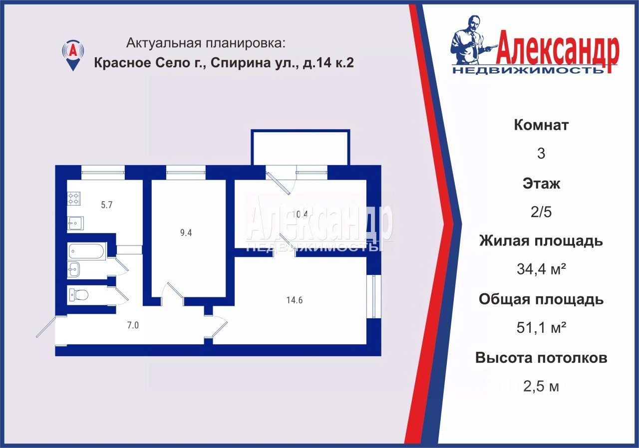 Продажа 3-комн квартиры на вторичном рынке Красное Село, улица Спирина, 14к2
