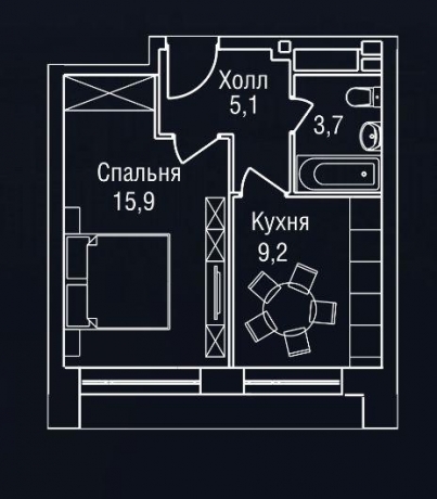 Планировка ЖК Freedom, 15.9 м2
