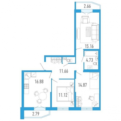 Планировка ЖК Территория, 41.15 м2