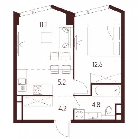 Планировка ЖК INDY Towers by Akvilon, 12.6 м2
