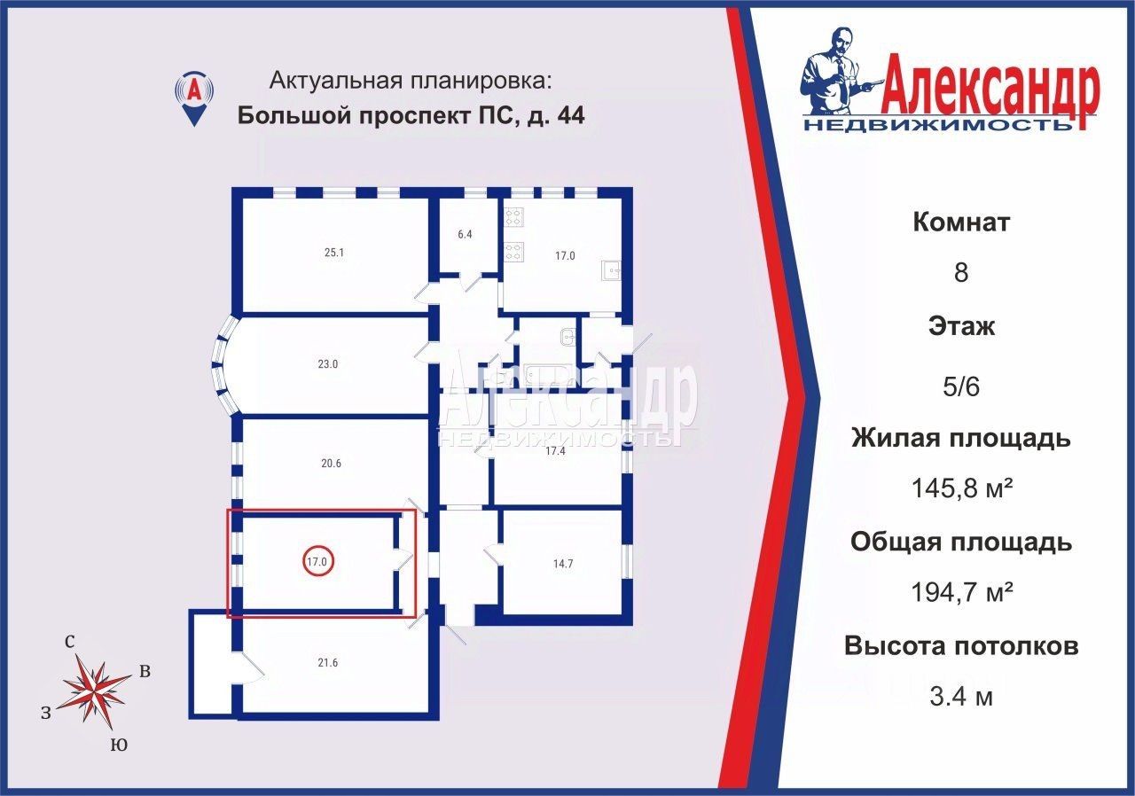 Продажа комнаты проспект Большой Петроградской стороны, 44