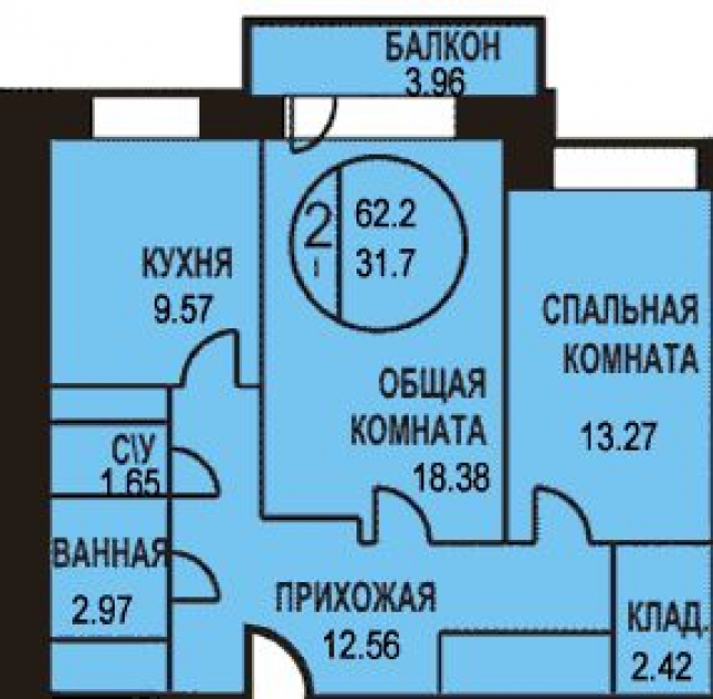 Планировка ЖК Богородский, 31.7 м2