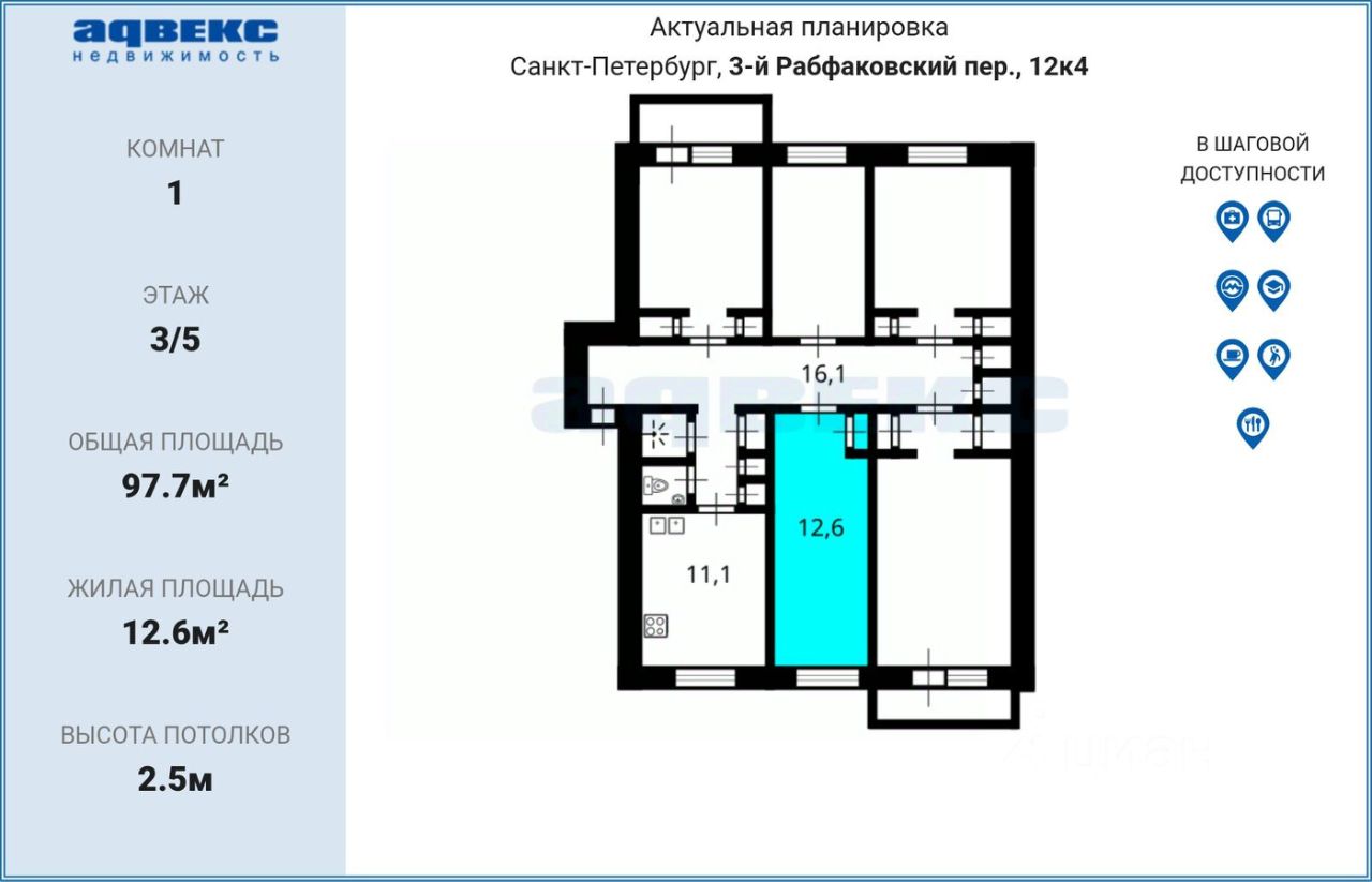 Продажа комнаты 3-й Рабфаковский переулок, 12К4