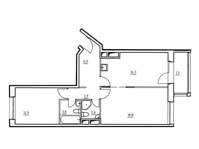 Планировка ЖК Грани, 31.07 м2
