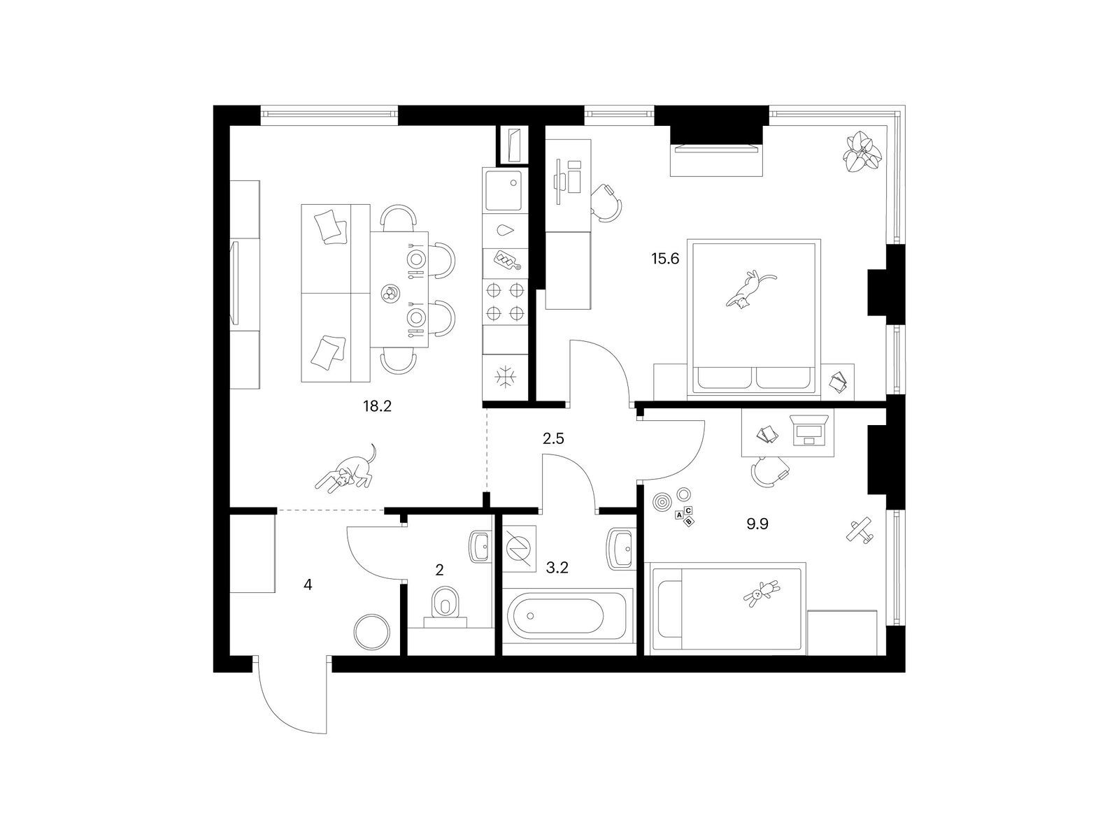2-комн квартира Кронштадтский б-р, вл. 9
