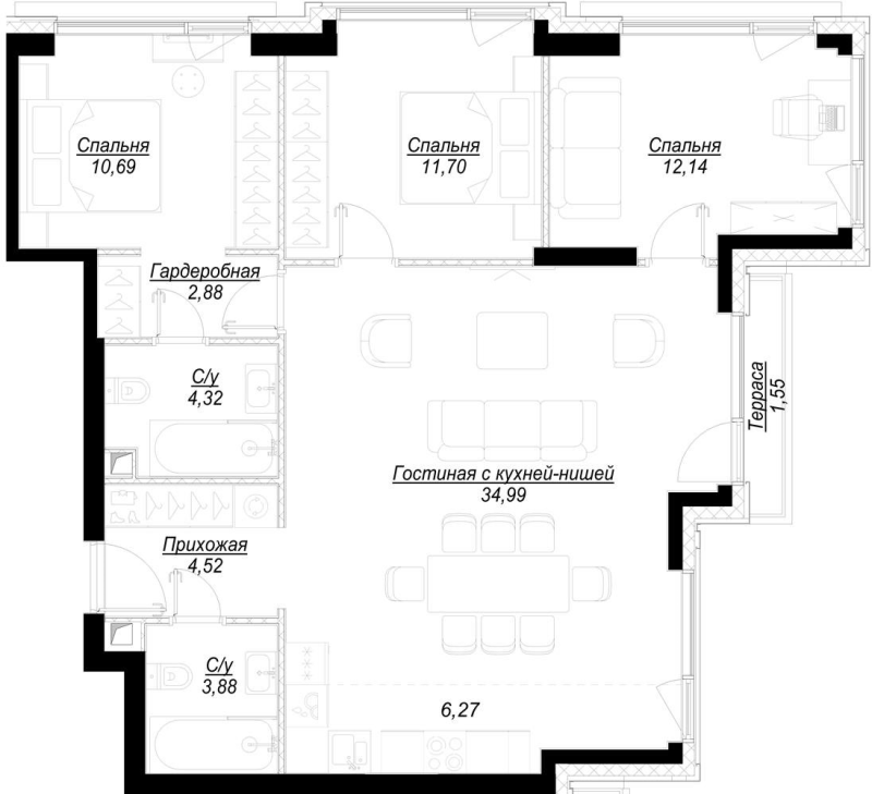 Продажа 3-комн квартиры в новостройке Москва г., 1-й Сетуньский проезд,  к. RiverSide