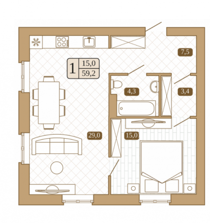 Планировка ЖК Белый город, 15 м2