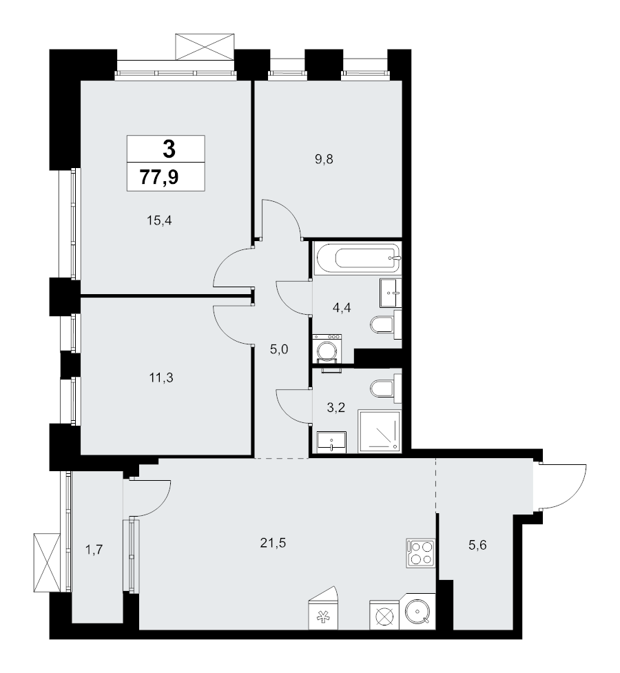 Продажа 3-комн квартиры в новостройке Прокшино д., Проектируемый проезд № 7029,  к. 9.3