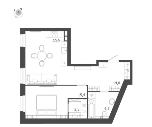 Планировка ЖК ЛДМ, 15.4 м2