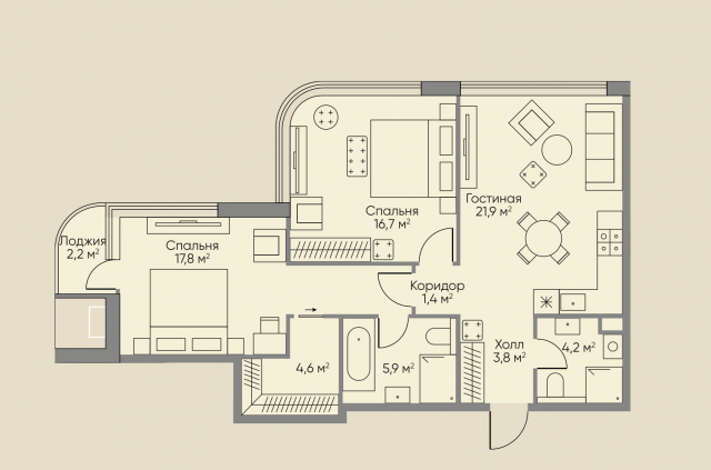 Планировка ЖК Stories на Мосфильмовской, 34.5 м2
