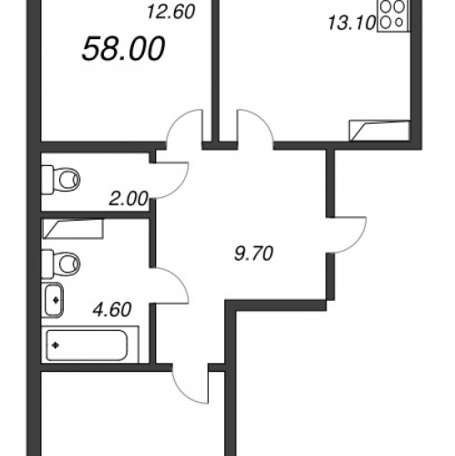 2-комн квартира Шушары п., Школьная ул.,  к. 1