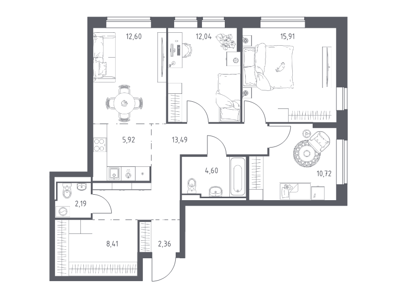 Продажа 3-комн квартиры в новостройке Богданиха д., Красная Слобода ул.,  к. 7.2