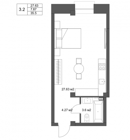 Планировка ЖК River Beach Apart, 27.63 м2