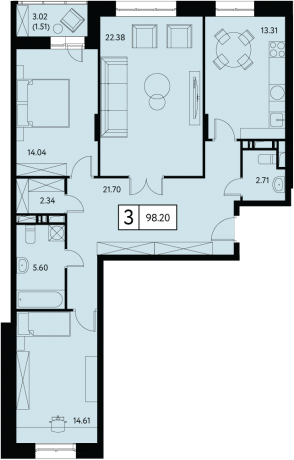 Планировка ЖК Преображенская площадь, 51.03 м2