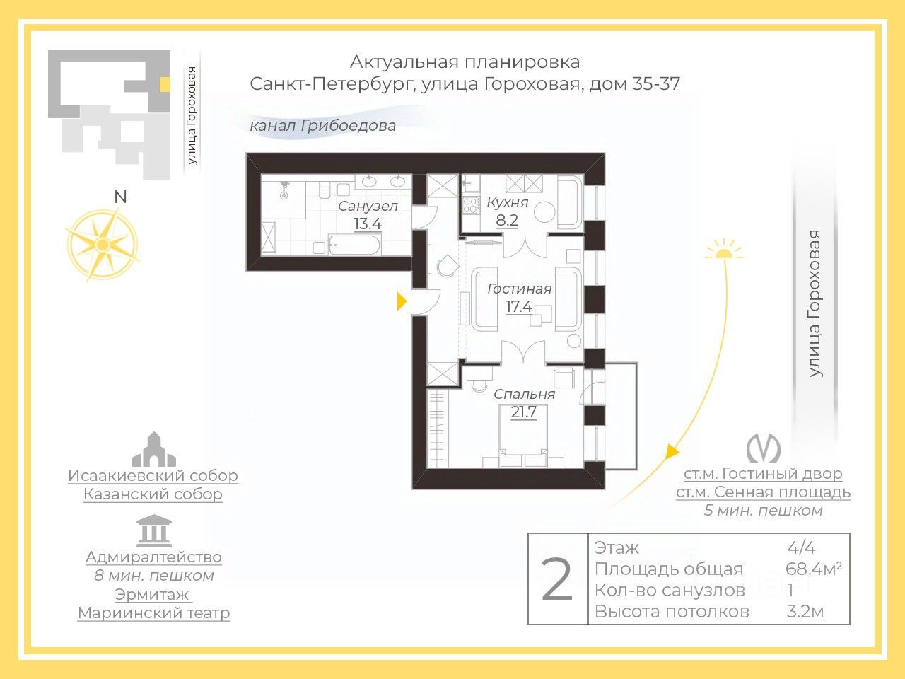 Продажа 2-комн квартиры на вторичном рынке Гороховая улица, 35-37
