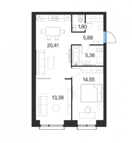Планировка ЖК Соседи 21/19, 27.9 м2