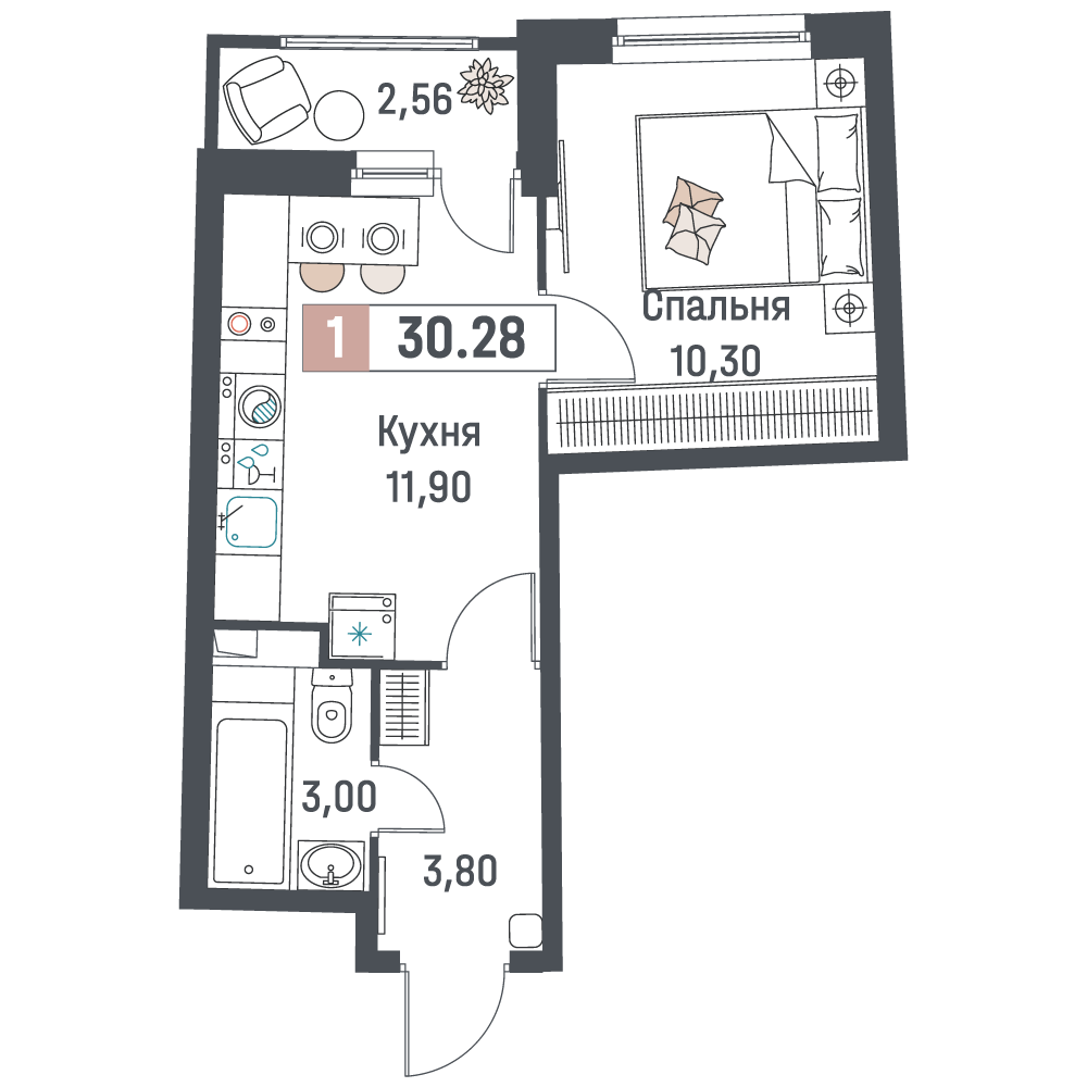 Продажа 1-комн квартиры в новостройке Мурино п, Авиаторов Балтики пр-кт,  д. 31