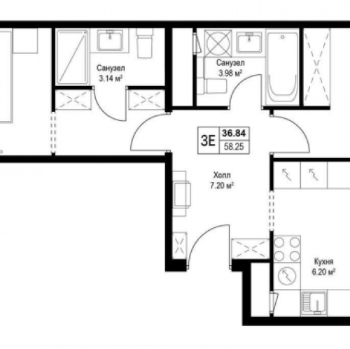 2-комн квартира Сапроново д., Купелинка мкр.,  к. Нестеров