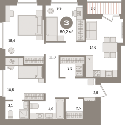 3-комн квартира Сапроново д., Калиновая ул.,  к. 12