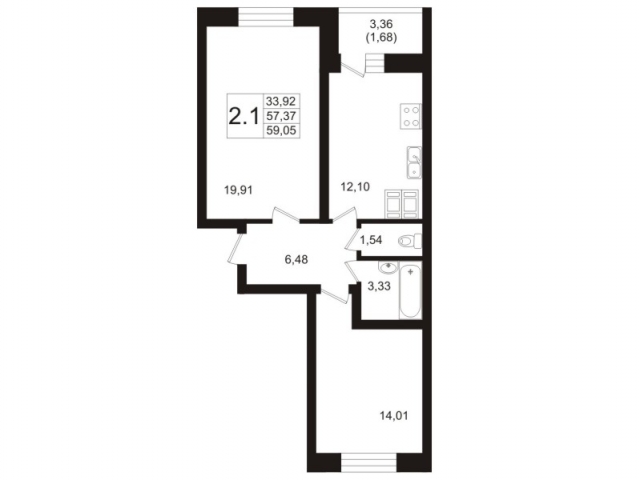 Планировка ЖК Пулковский, 33.92 м2