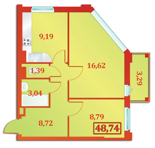Планировка ЖК Бенуа-2, 25.32 м2