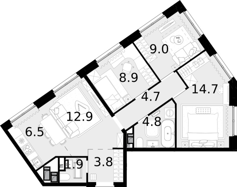Продажа 3-комн квартиры в новостройке Коммунарка п., Бачуринская ул.,  к. 3