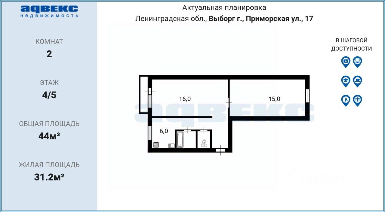 Продажа 2-комн квартиры на вторичном рынке Выборг, улица Приморская, 17