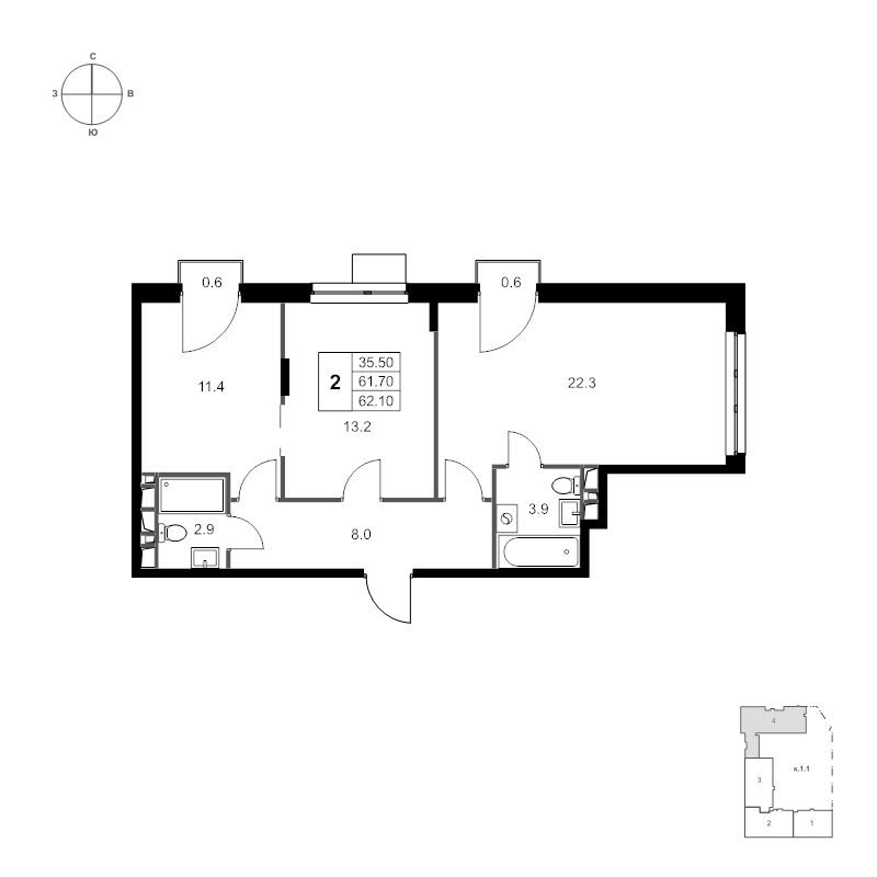 Продажа 2-комн квартиры в новостройке Марусино пгт., Заречная ул.,  к. 1.1