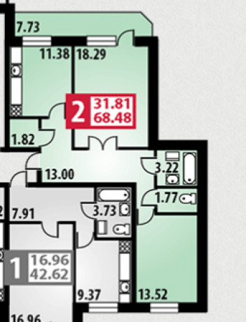 Планировка ЖК Парковый, 31.81 м2