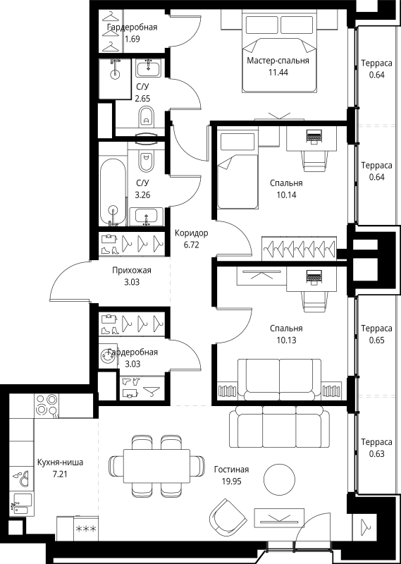 Продажа 3-комн квартиры в новостройке Москва г., Мира пр-кт,  к. 2