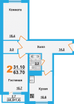 Планировка ЖК Борисоглебское-2, 31.1 м2