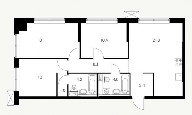 Планировка ЖК Шкиперский 19, 33.4 м2