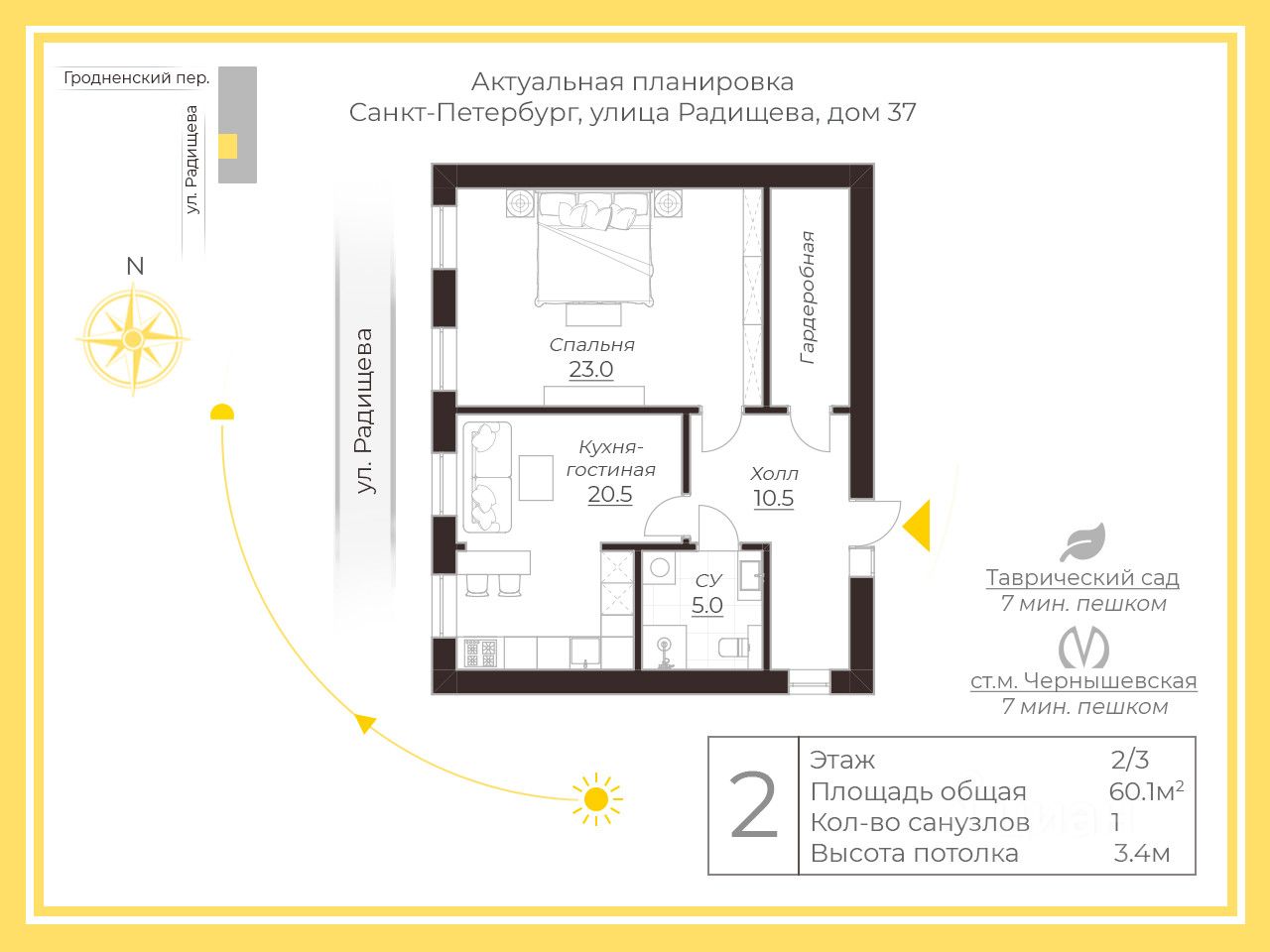 Продажа 2-комн квартиры на вторичном рынке улица Радищева, 37