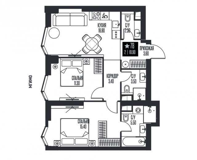 Планировка ЖК ICE TOWERS, 26.7 м2