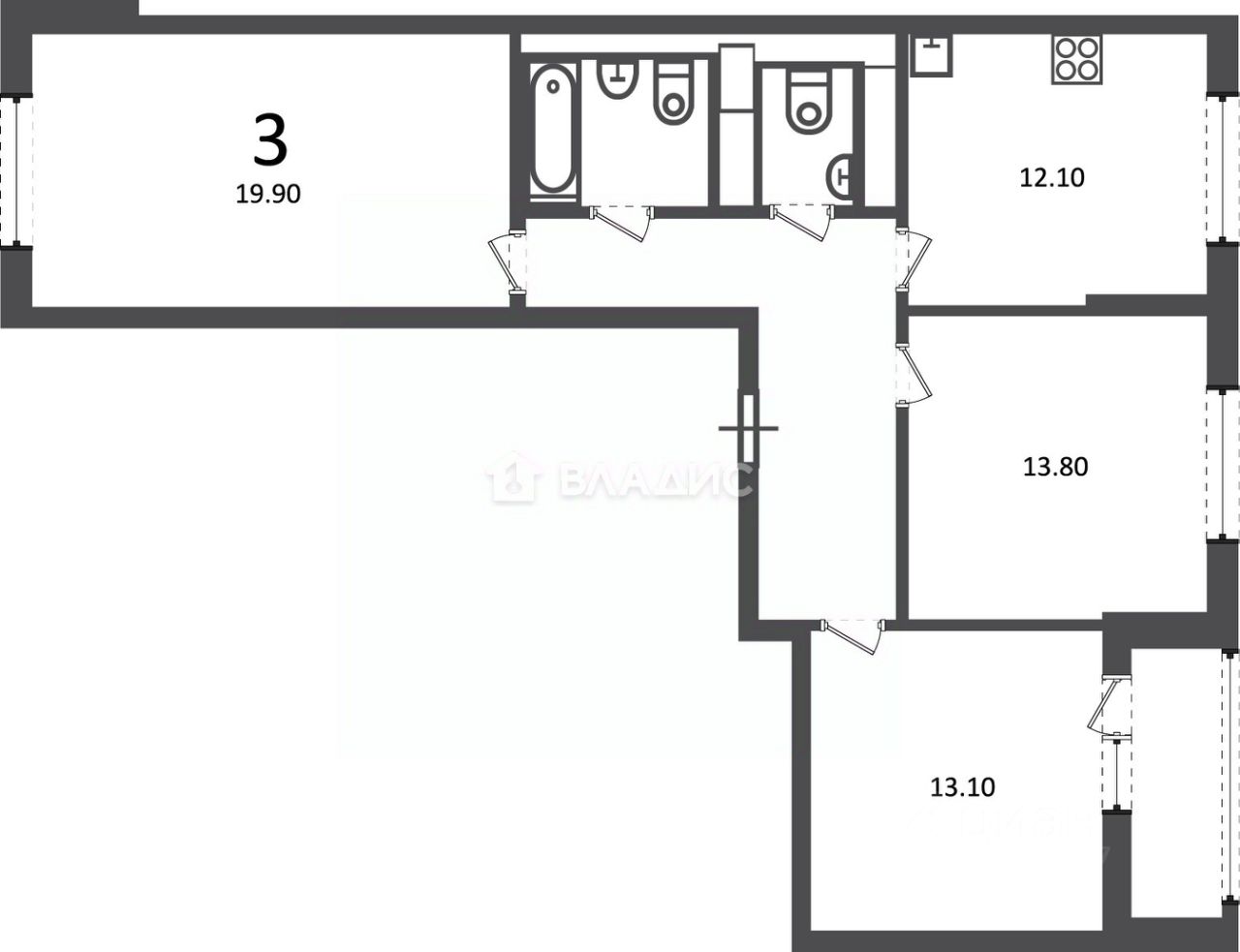 Продажа 3-комн квартиры на вторичном рынке Кусковская улица, 12/1