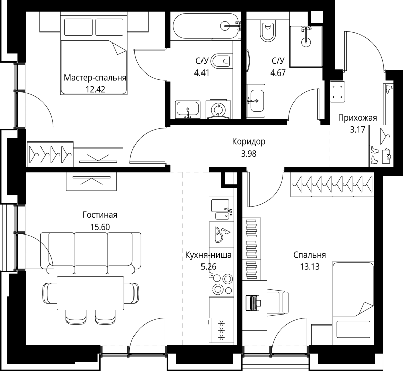 Продажа 2-комн квартиры в новостройке Москва г., Мира пр-кт,  к. 2