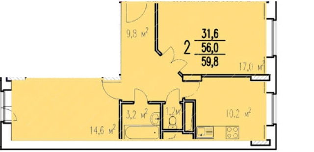 Планировка ЖК Подрезково, 31.6 м2