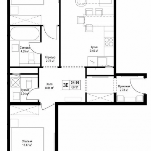 2-комн квартира Сапроново д., Купелинка мкр.,  к. Нестеров