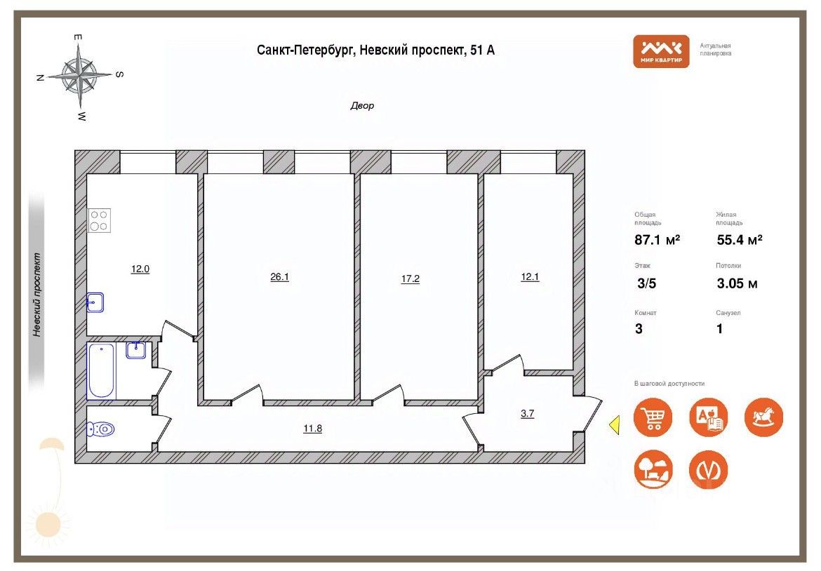 Продажа 3-комн квартиры на вторичном рынке Невский проспект, 51